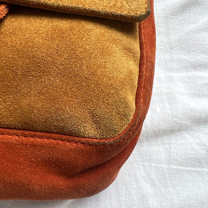 PRADA Shoulder Bag Purse Ribbon Suede Orange Brown Authentic