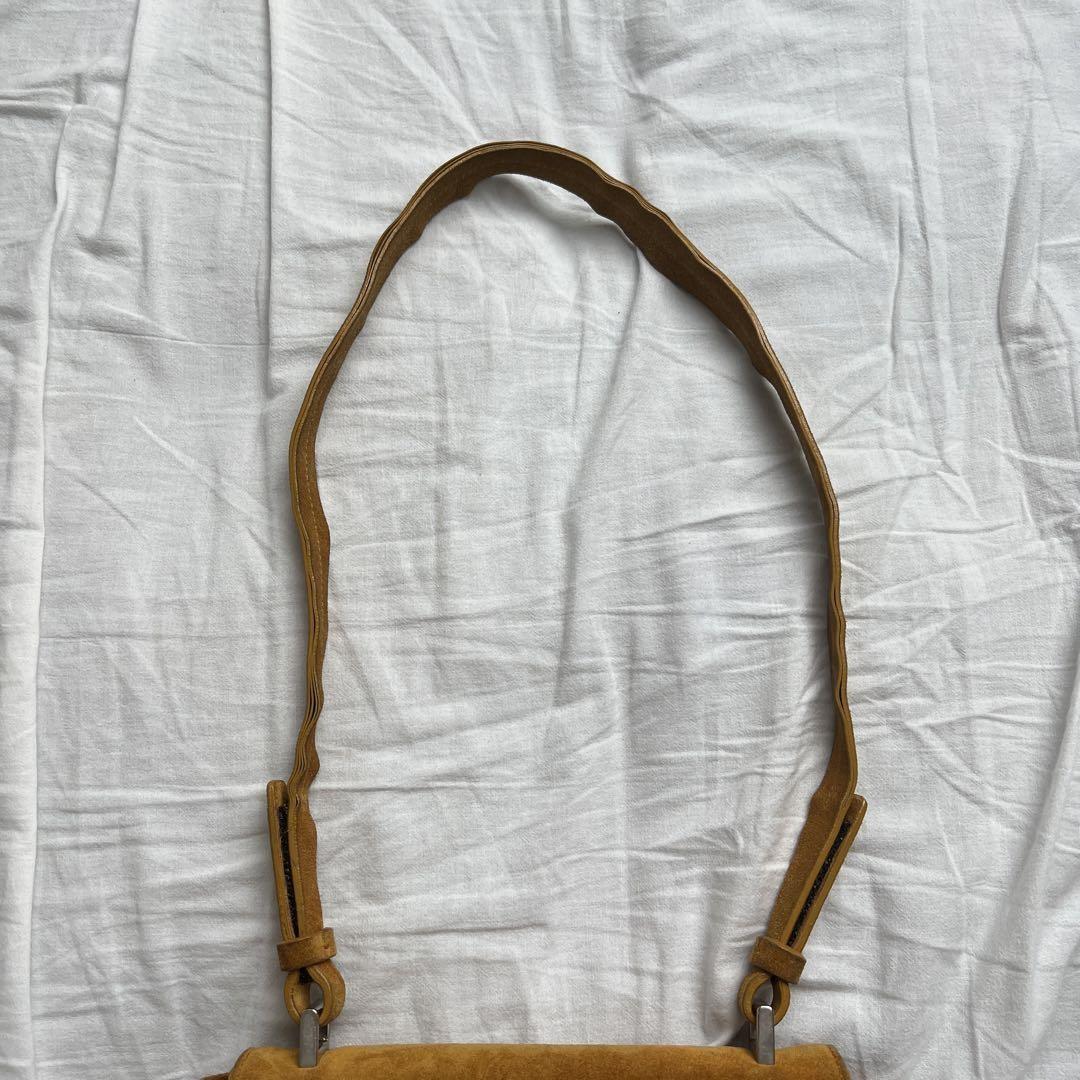 PRADA Shoulder Bag Purse Ribbon Suede Orange Brown Authentic