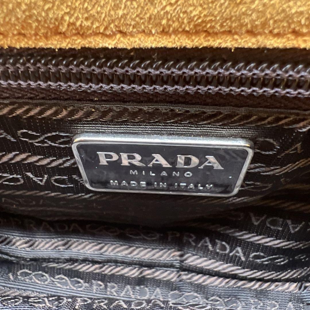PRADA Shoulder Bag Purse Ribbon Suede Orange Brown Authentic