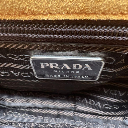 PRADA Shoulder Bag Purse Ribbon Suede Orange Brown Authentic