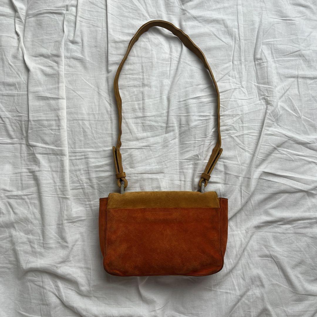 PRADA Shoulder Bag Purse Ribbon Suede Orange Brown Authentic