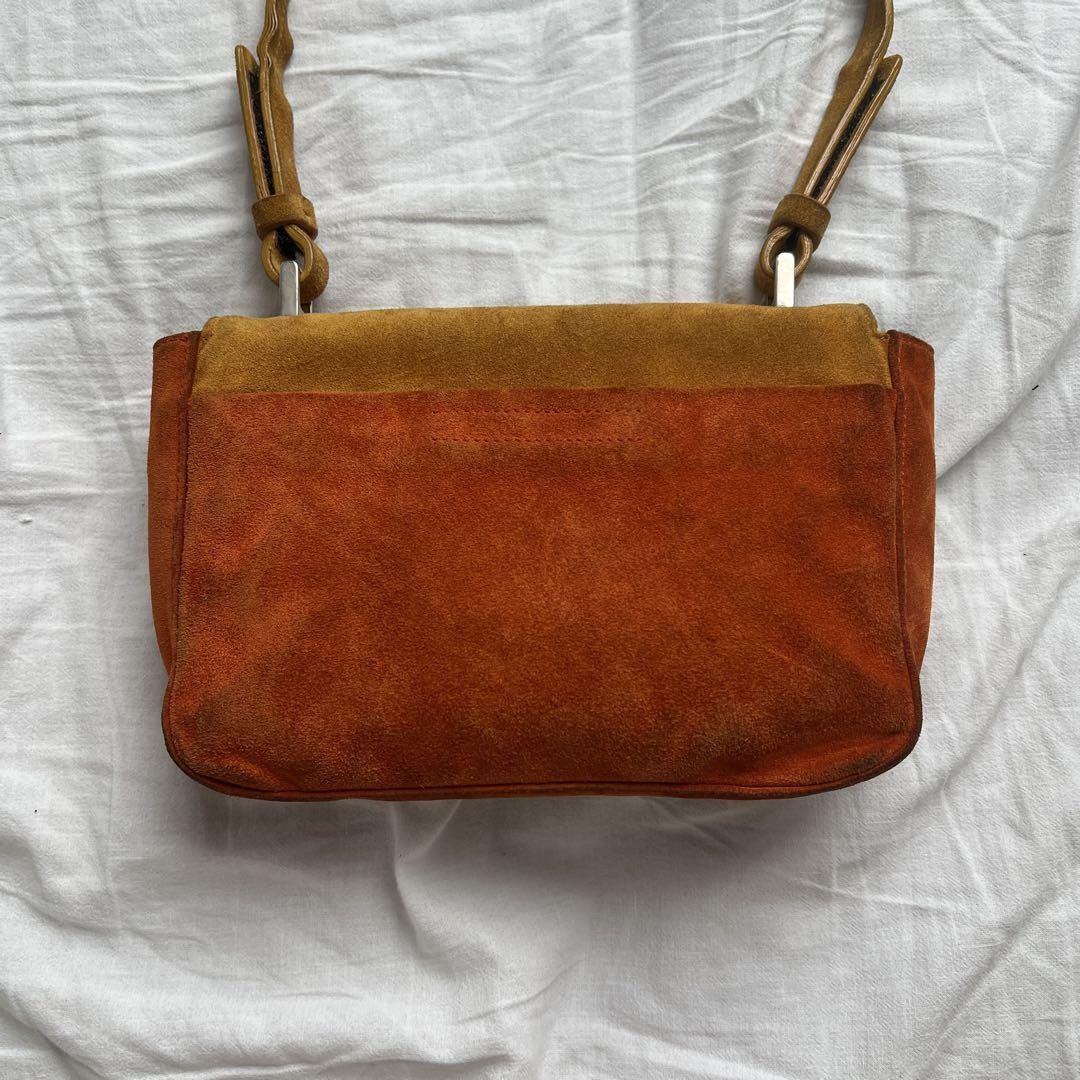PRADA Shoulder Bag Purse Ribbon Suede Orange Brown Authentic