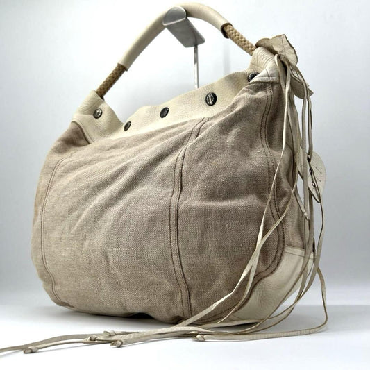 PRADA Shoulder Bag Purse Leather Beige Authentic