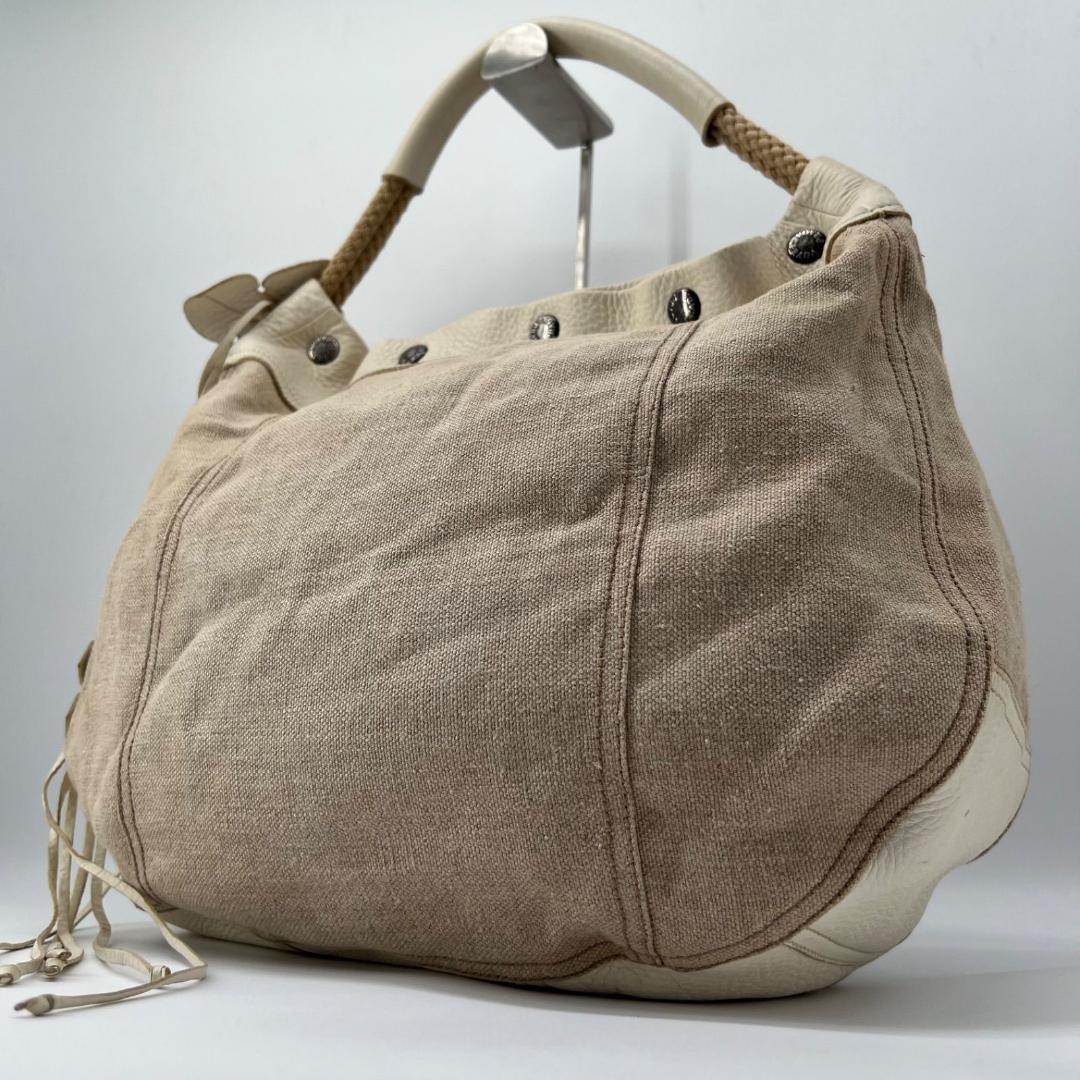 PRADA Shoulder Bag Purse Leather Beige Authentic