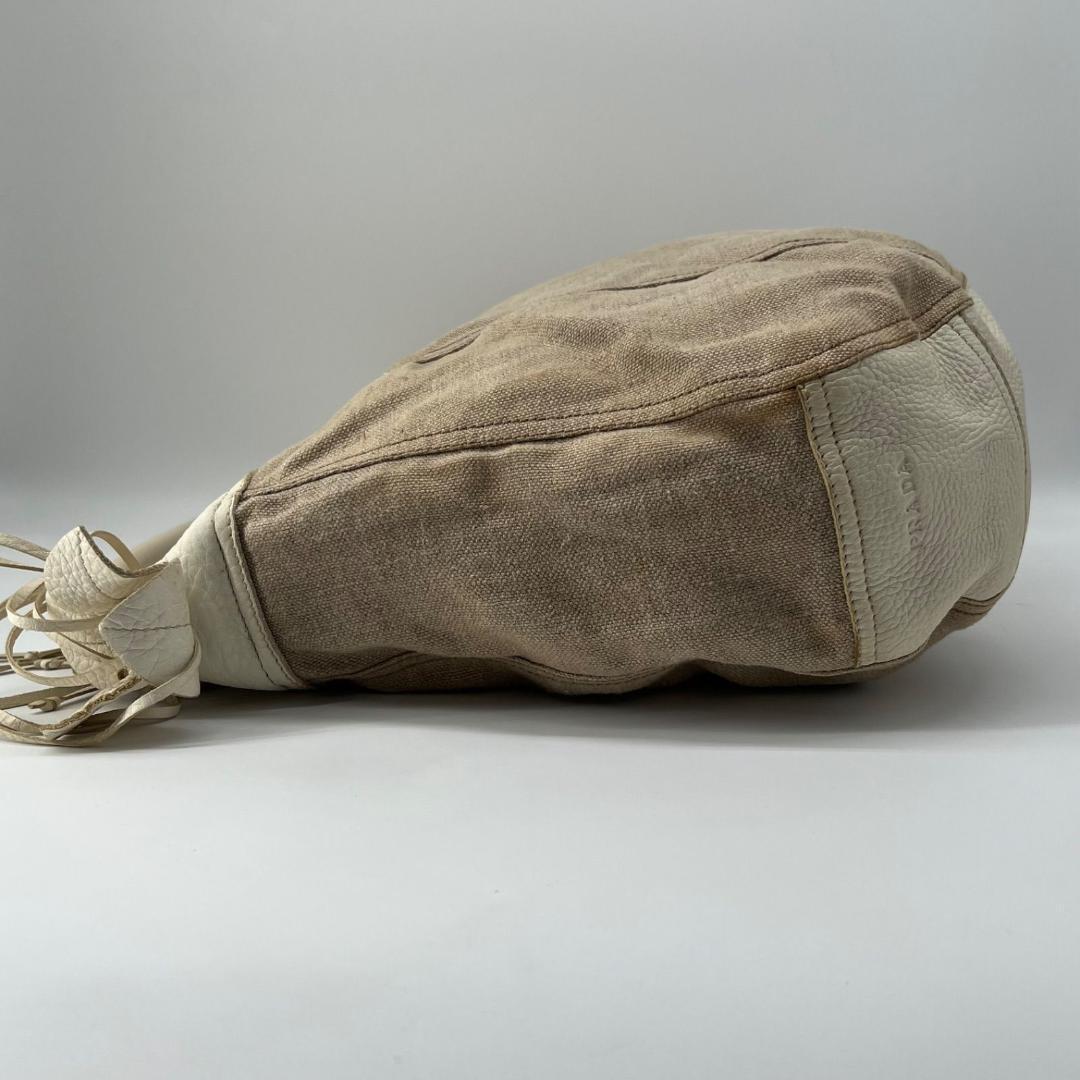 PRADA Shoulder Bag Purse Leather Beige Authentic