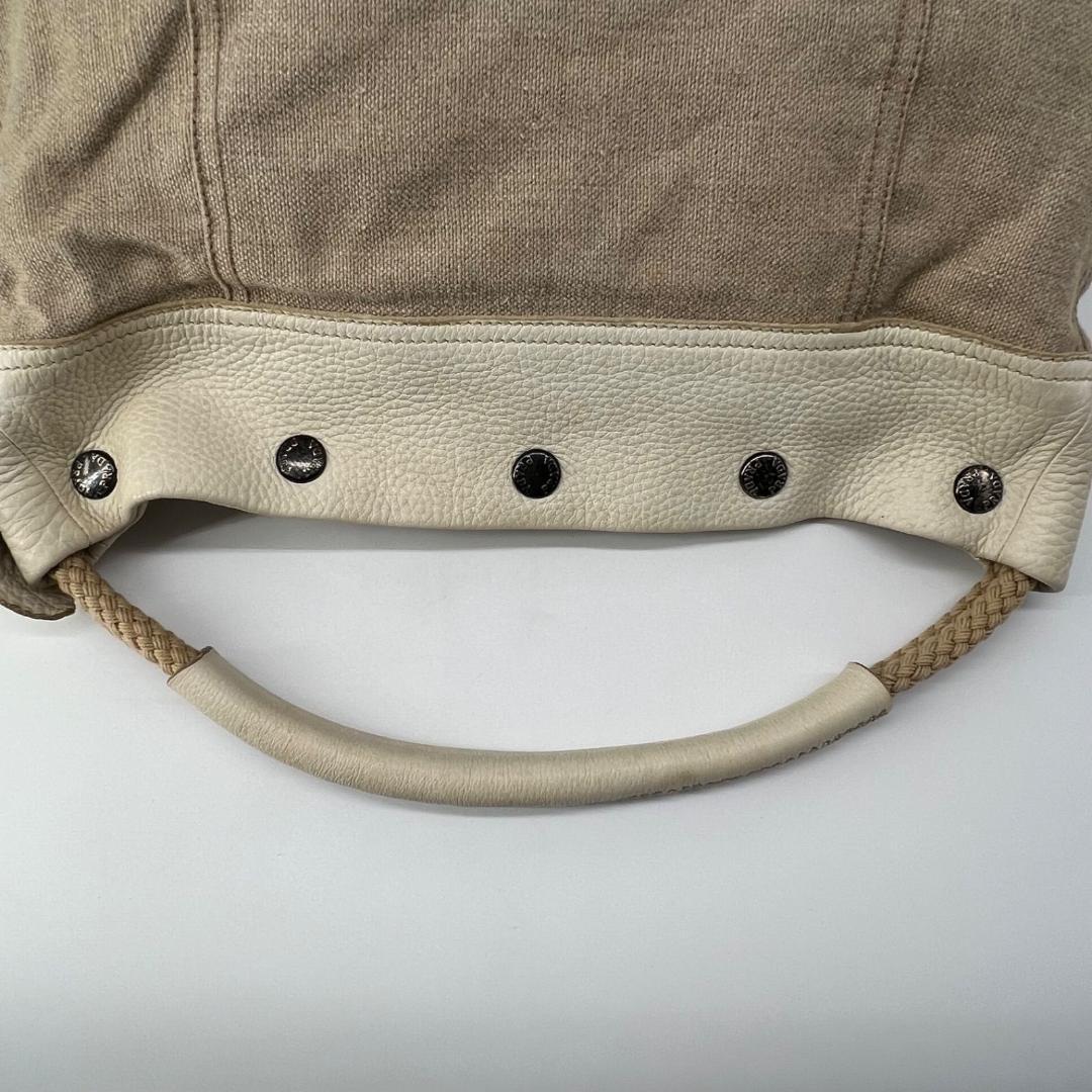 PRADA Shoulder Bag Purse Leather Beige Authentic