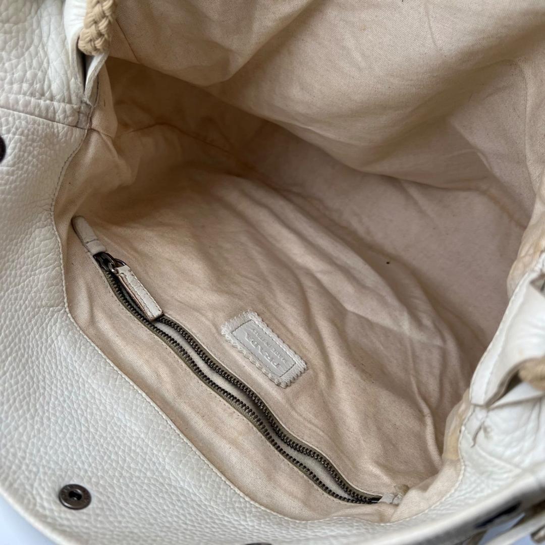 PRADA Shoulder Bag Purse Leather Beige Authentic