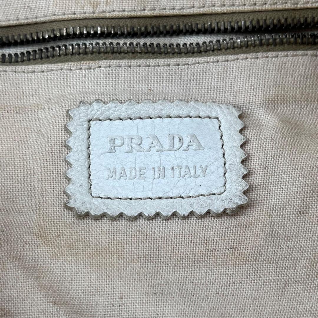 PRADA Shoulder Bag Purse Leather Beige Authentic