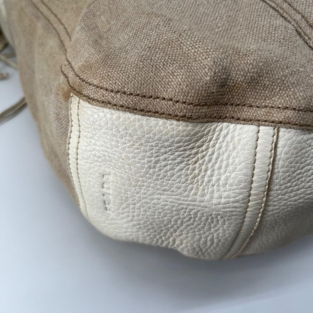 PRADA Shoulder Bag Purse Leather Beige Authentic