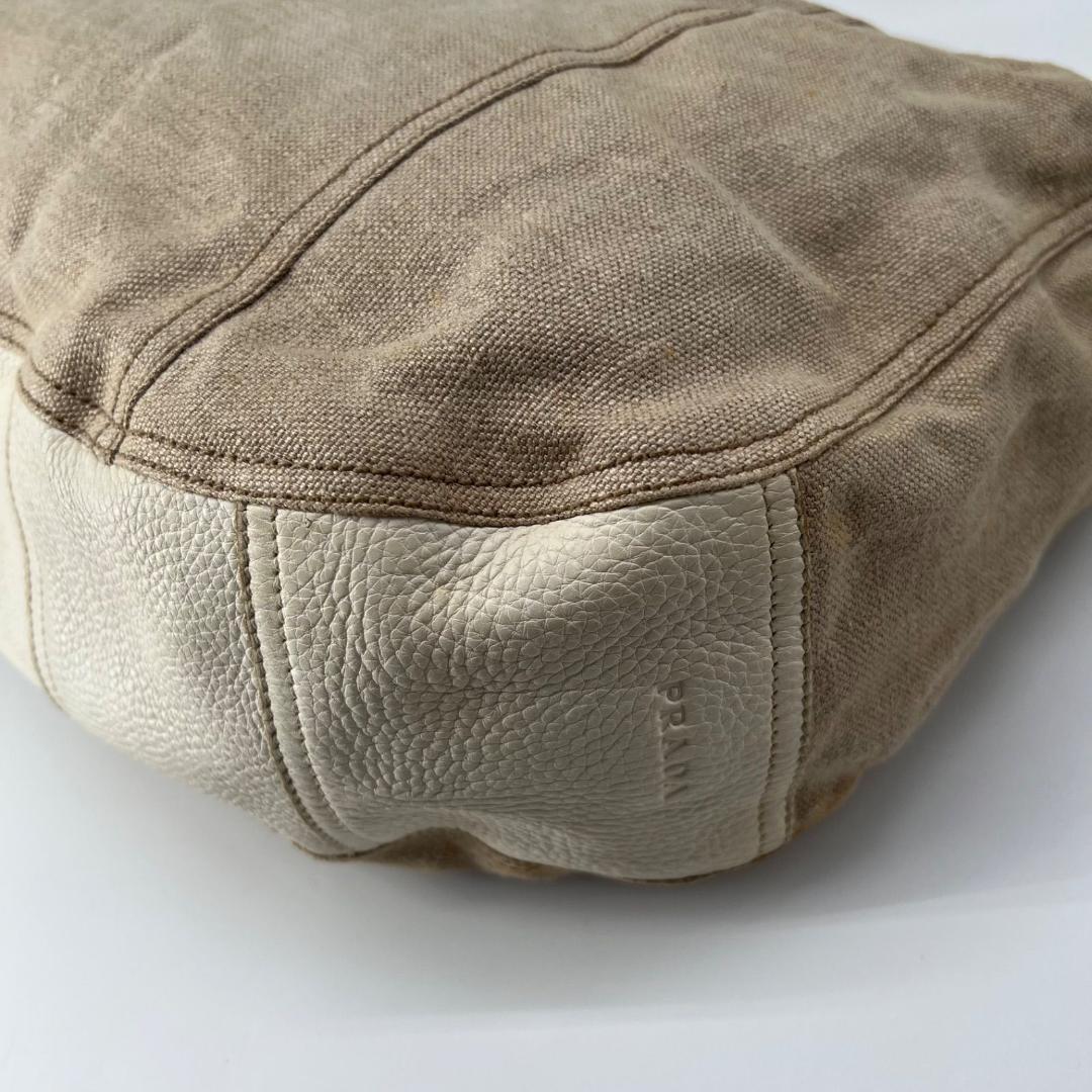 PRADA Shoulder Bag Purse Leather Beige Authentic