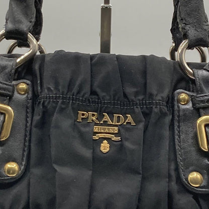 PRADA Hand Shoulder Bag Tote Purse 2way Nylon Leather Black Authentic