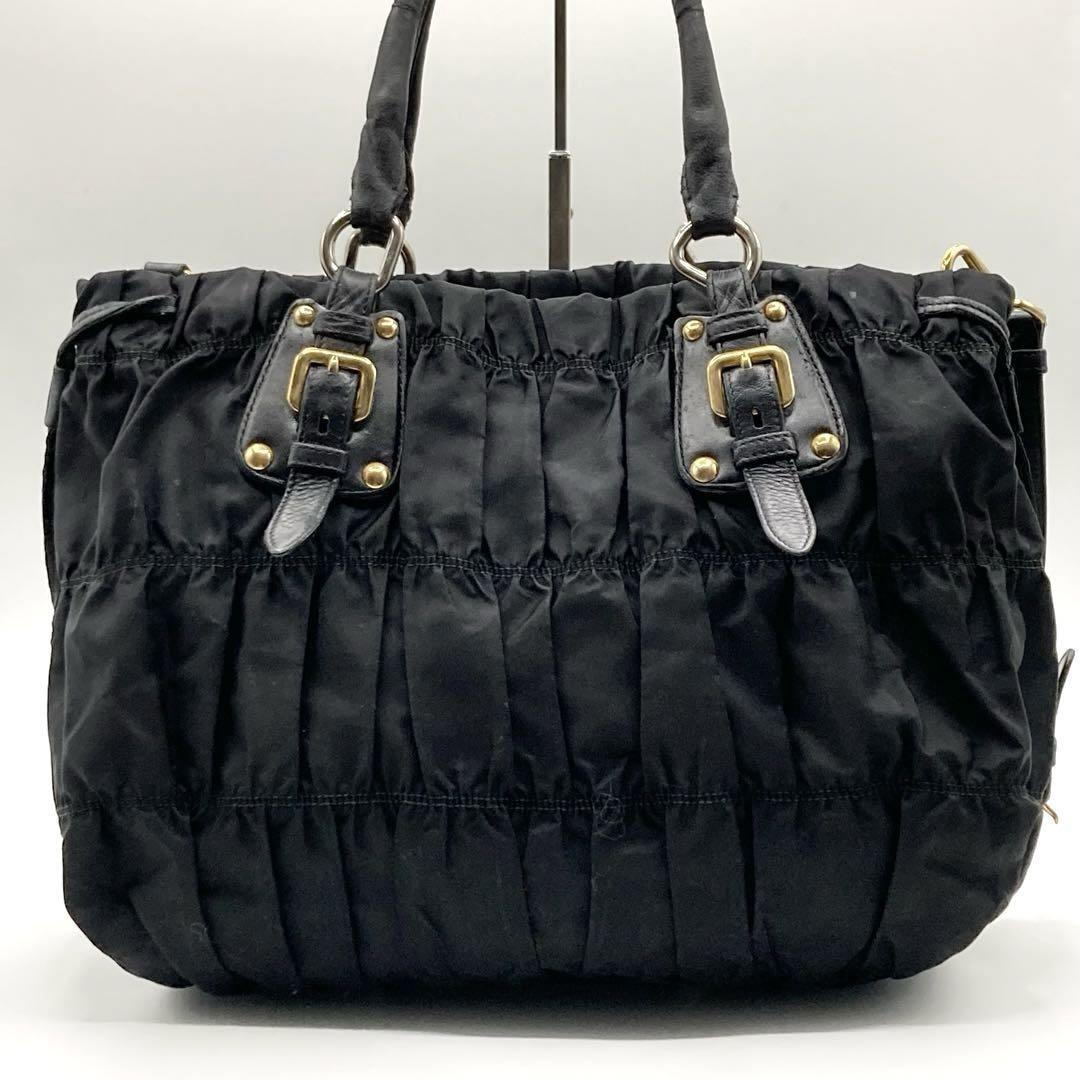 PRADA Hand Shoulder Bag Tote Purse 2way Nylon Leather Black Authentic