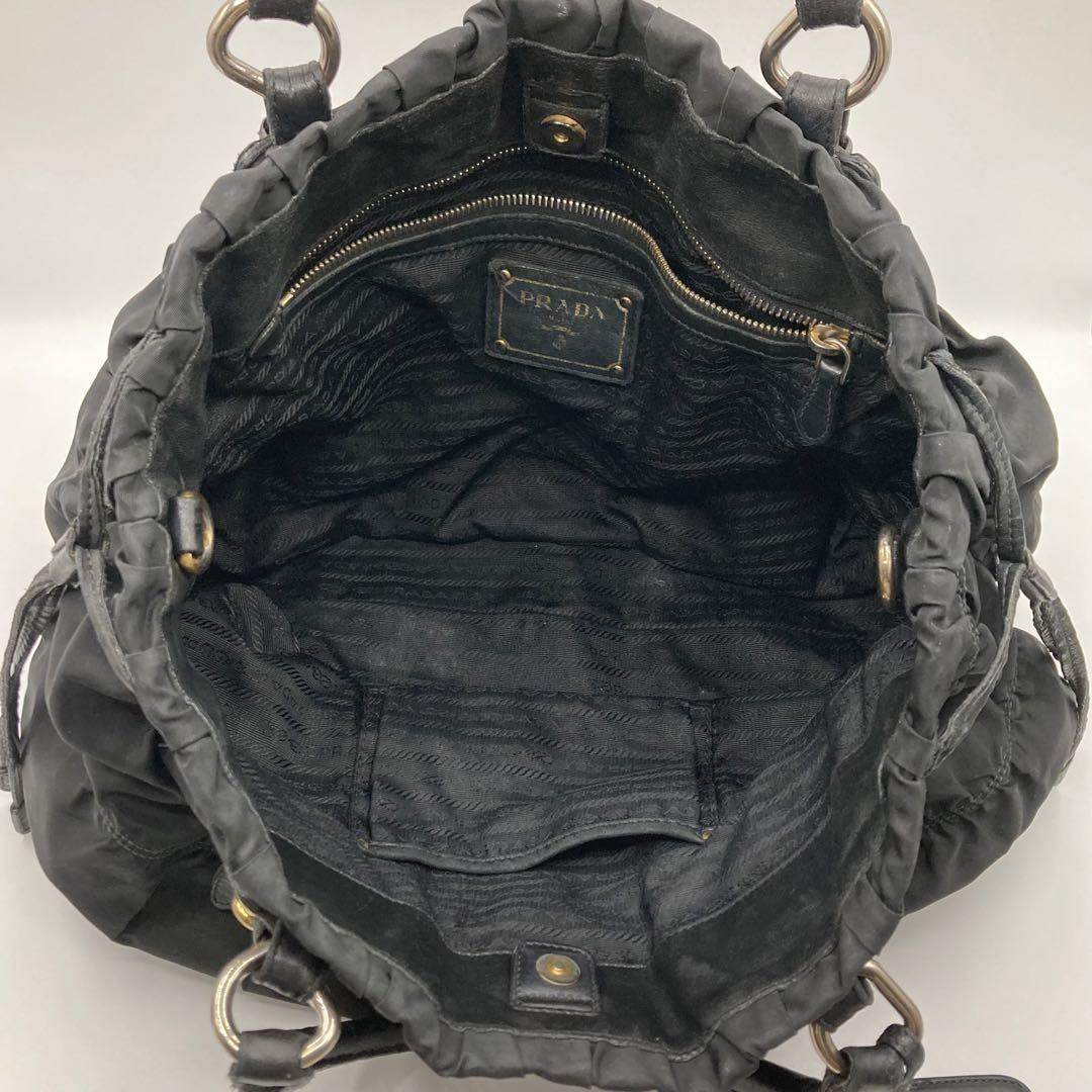 PRADA Hand Shoulder Bag Tote Purse 2way Nylon Leather Black Authentic