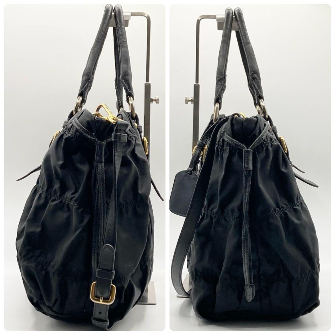 PRADA Hand Shoulder Bag Tote Purse 2way Nylon Leather Black Authentic