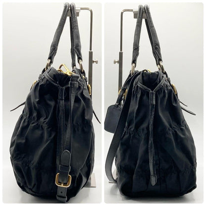 PRADA Hand Shoulder Bag Tote Purse 2way Nylon Leather Black Authentic
