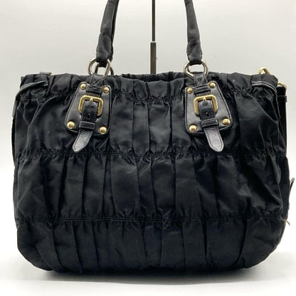 PRADA Hand Shoulder Bag Tote Purse 2way Nylon Leather Black Authentic