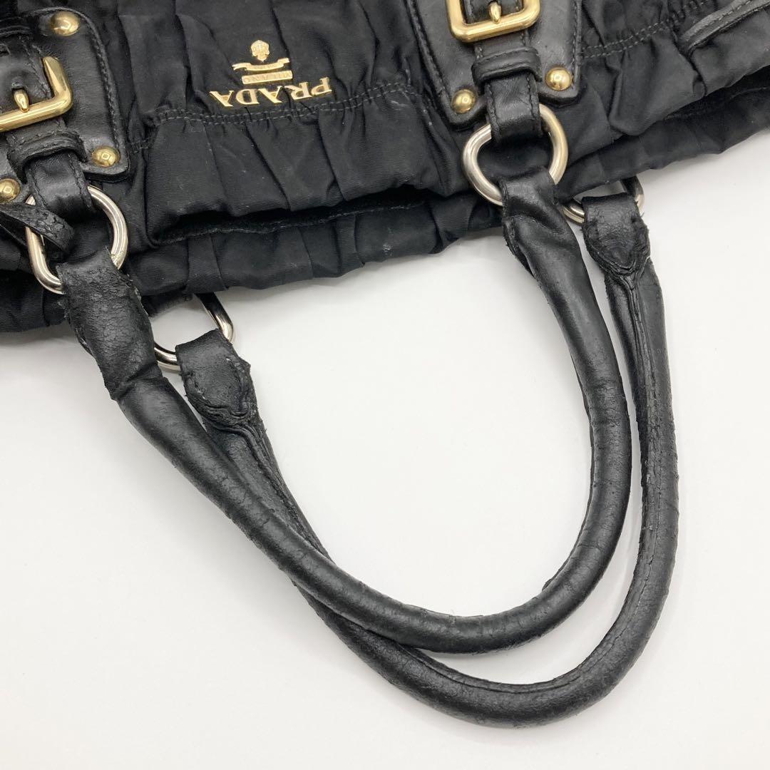 PRADA Hand Shoulder Bag Tote Purse 2way Nylon Leather Black Authentic