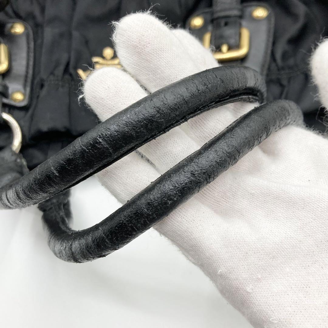 PRADA Hand Shoulder Bag Tote Purse 2way Nylon Leather Black Authentic