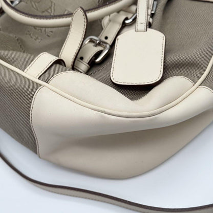 PRADA Hand Shoulder Bag Tote Purse 2way Canvas Leather Beige Authentic
