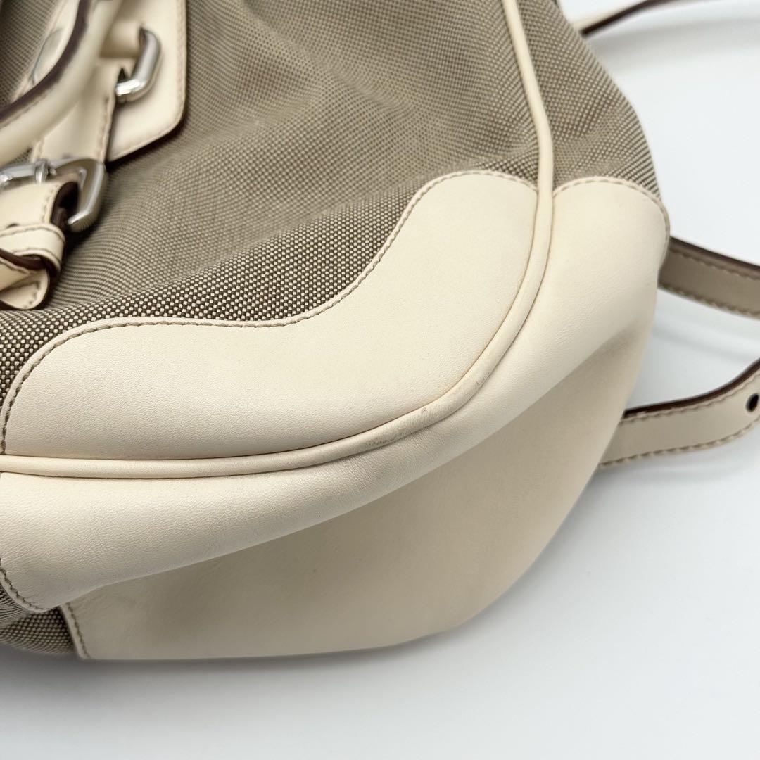 PRADA Hand Shoulder Bag Tote Purse 2way Canvas Leather Beige Authentic