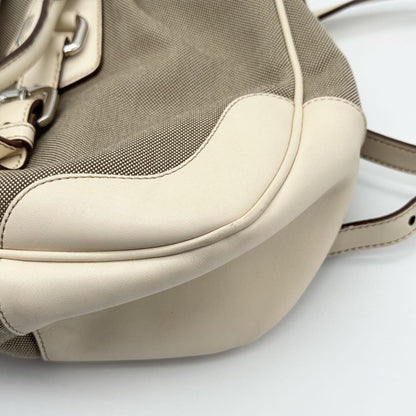 PRADA Hand Shoulder Bag Tote Purse 2way Canvas Leather Beige Authentic