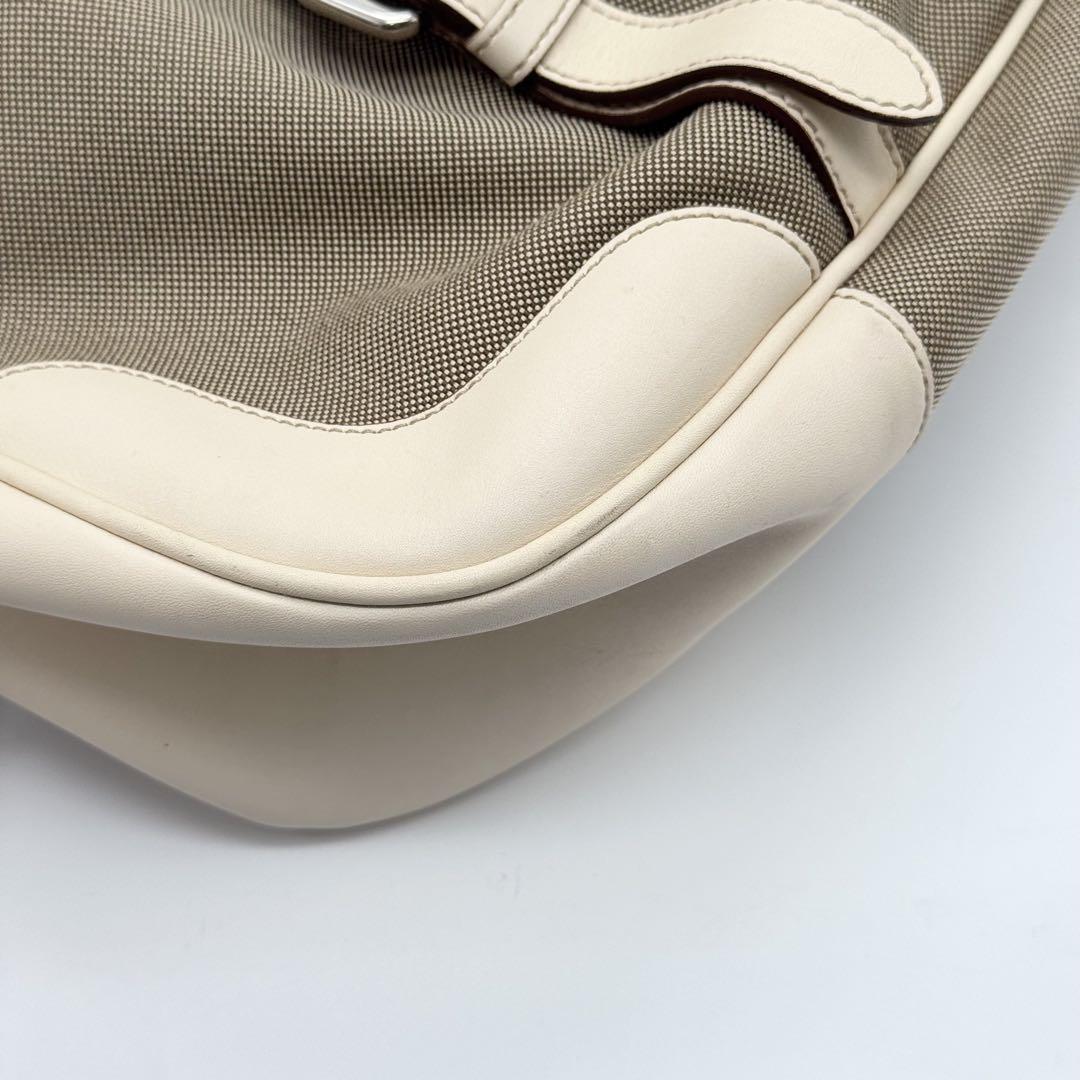 PRADA Hand Shoulder Bag Tote Purse 2way Canvas Leather Beige Authentic