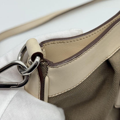 PRADA Hand Shoulder Bag Tote Purse 2way Canvas Leather Beige Authentic
