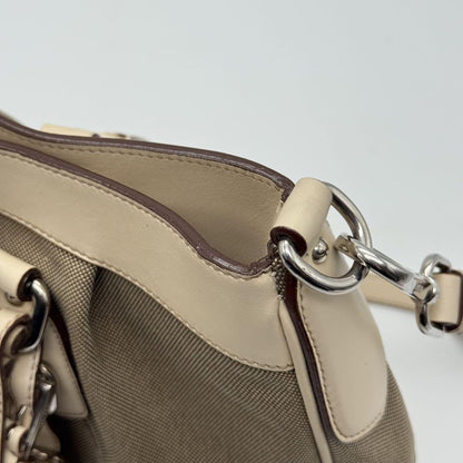 PRADA Hand Shoulder Bag Tote Purse 2way Canvas Leather Beige Authentic