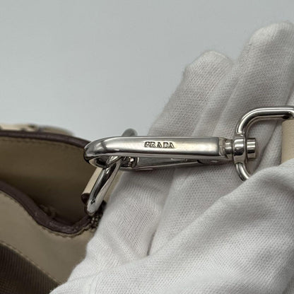 PRADA Hand Shoulder Bag Tote Purse 2way Canvas Leather Beige Authentic