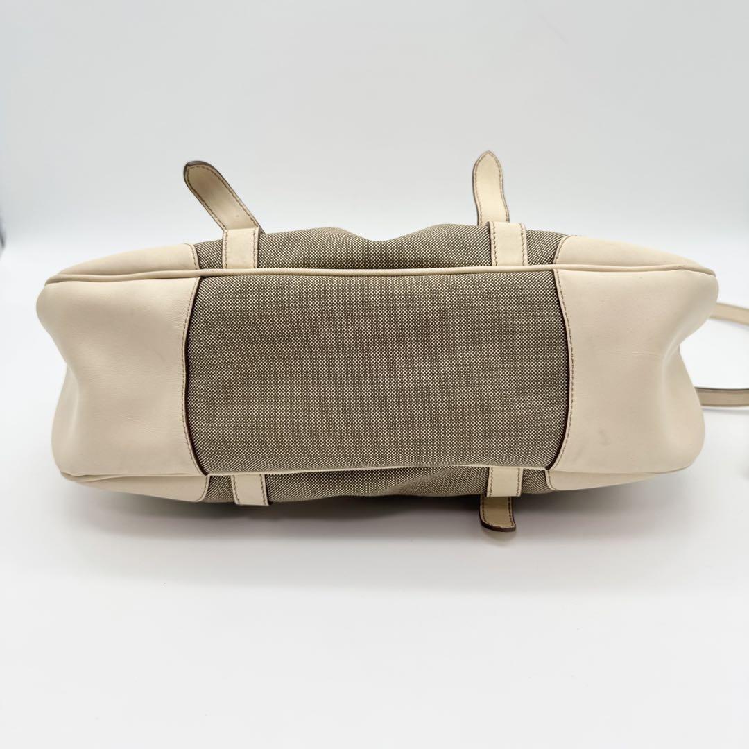 PRADA Hand Shoulder Bag Tote Purse 2way Canvas Leather Beige Authentic