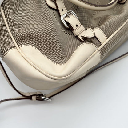 PRADA Hand Shoulder Bag Tote Purse 2way Canvas Leather Beige Authentic