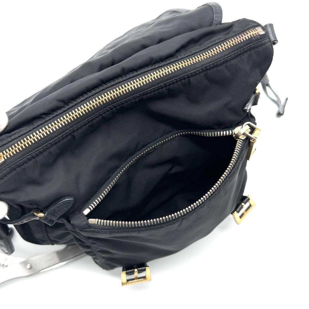 PRADA Shoulder Bag Purse Nylon Leather Black Authentic