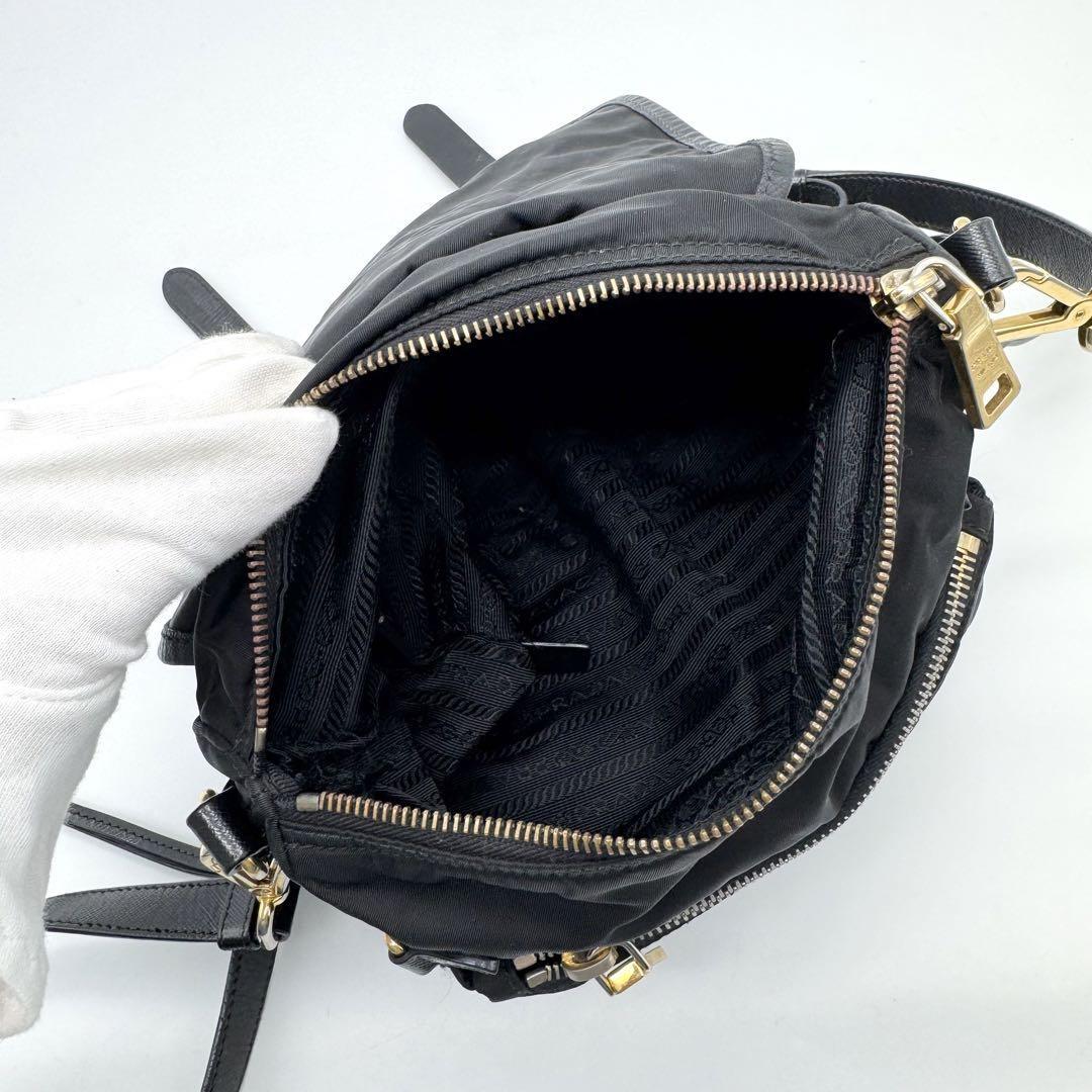 PRADA Shoulder Bag Purse Nylon Leather Black Authentic