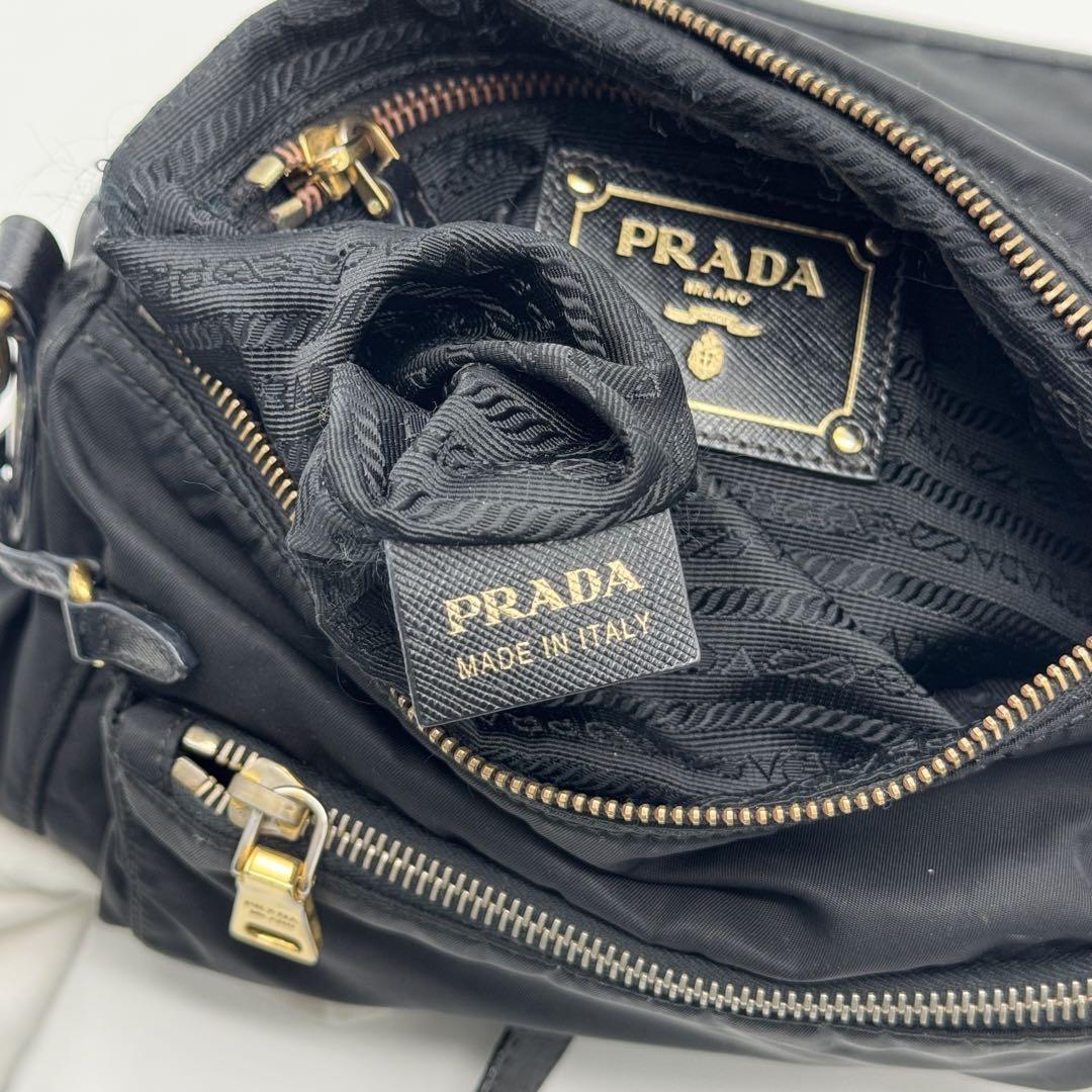 PRADA Shoulder Bag Purse Nylon Leather Black Authentic