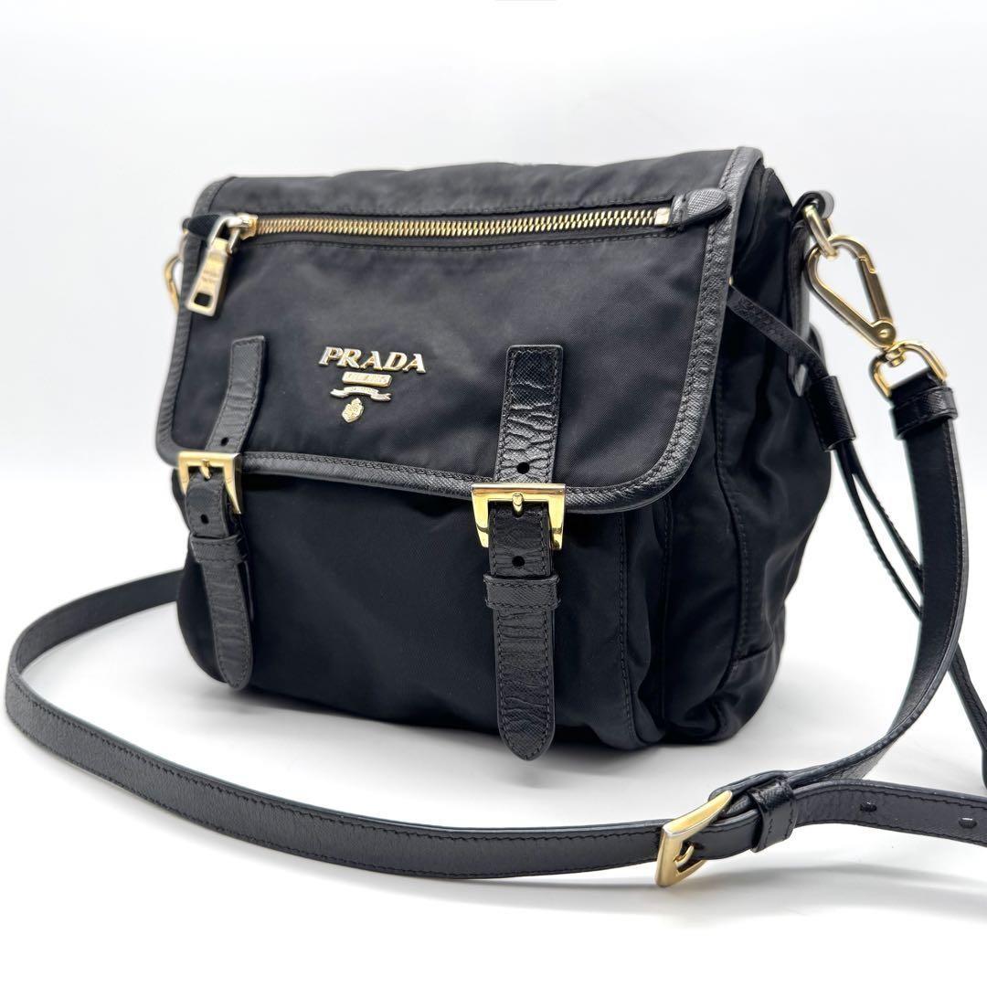 PRADA Shoulder Bag Purse Nylon Leather Black Authentic