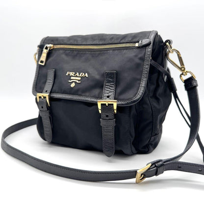PRADA Shoulder Bag Purse Nylon Leather Black Authentic
