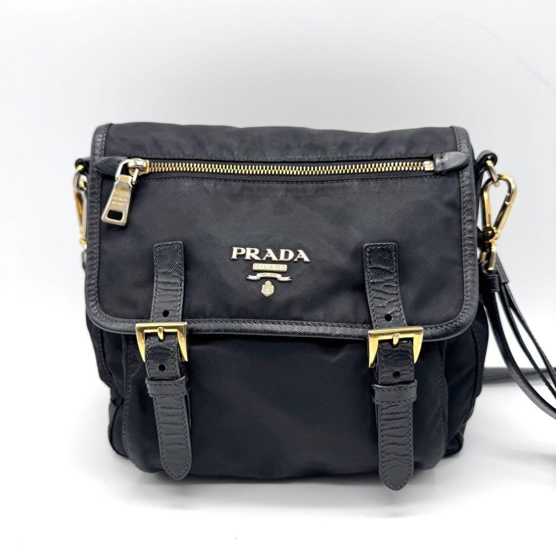 PRADA Shoulder Bag Purse Nylon Leather Black Authentic