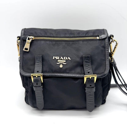 PRADA Shoulder Bag Purse Nylon Leather Black Authentic