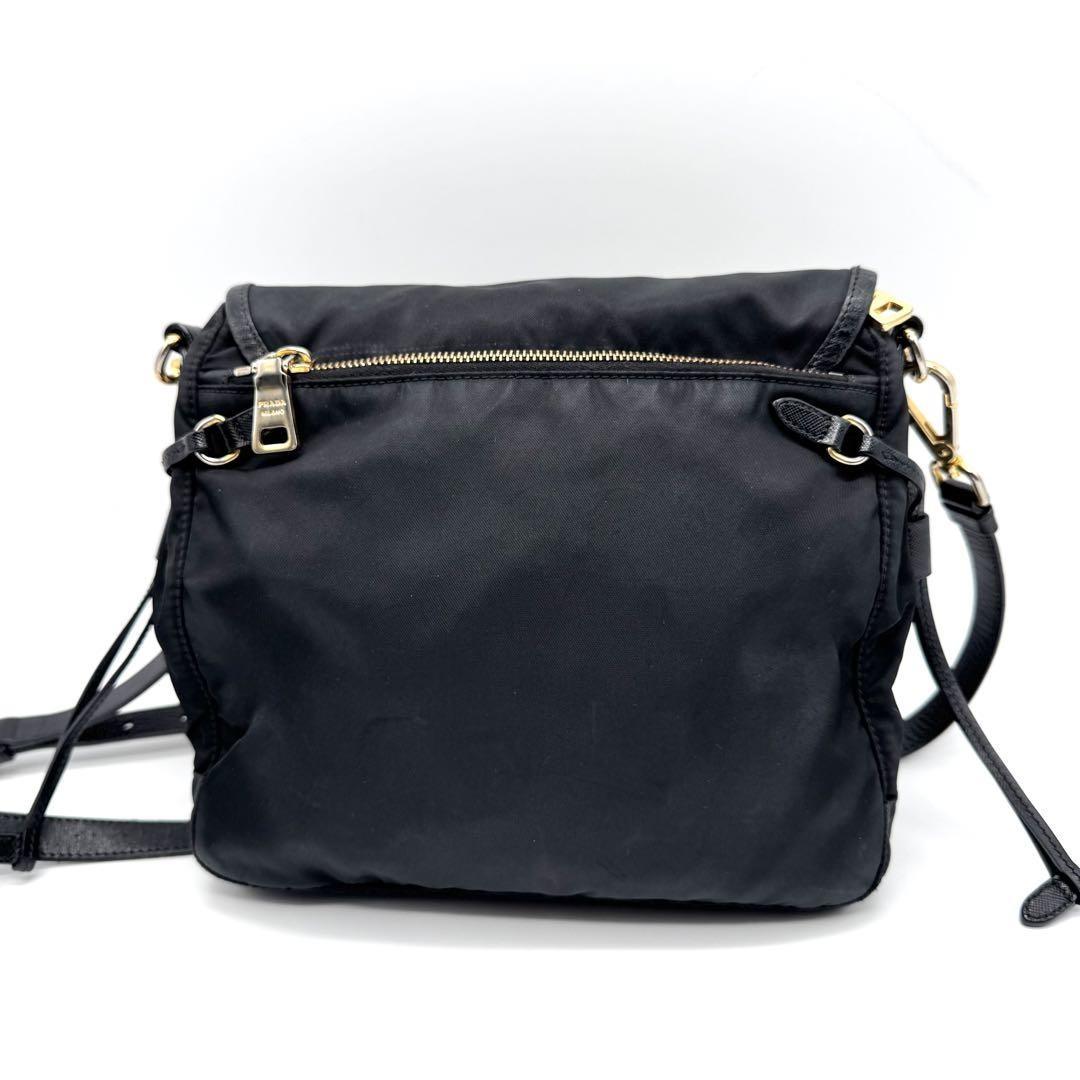 PRADA Shoulder Bag Purse Nylon Leather Black Authentic