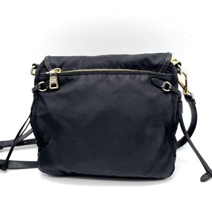 PRADA Shoulder Bag Purse Nylon Leather Black Authentic