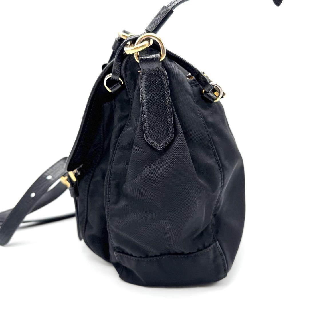 PRADA Shoulder Bag Purse Nylon Leather Black Authentic