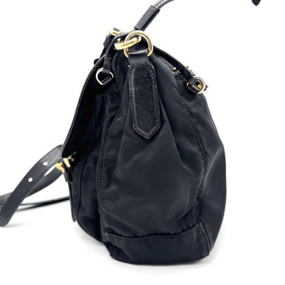 PRADA Shoulder Bag Purse Nylon Leather Black Authentic