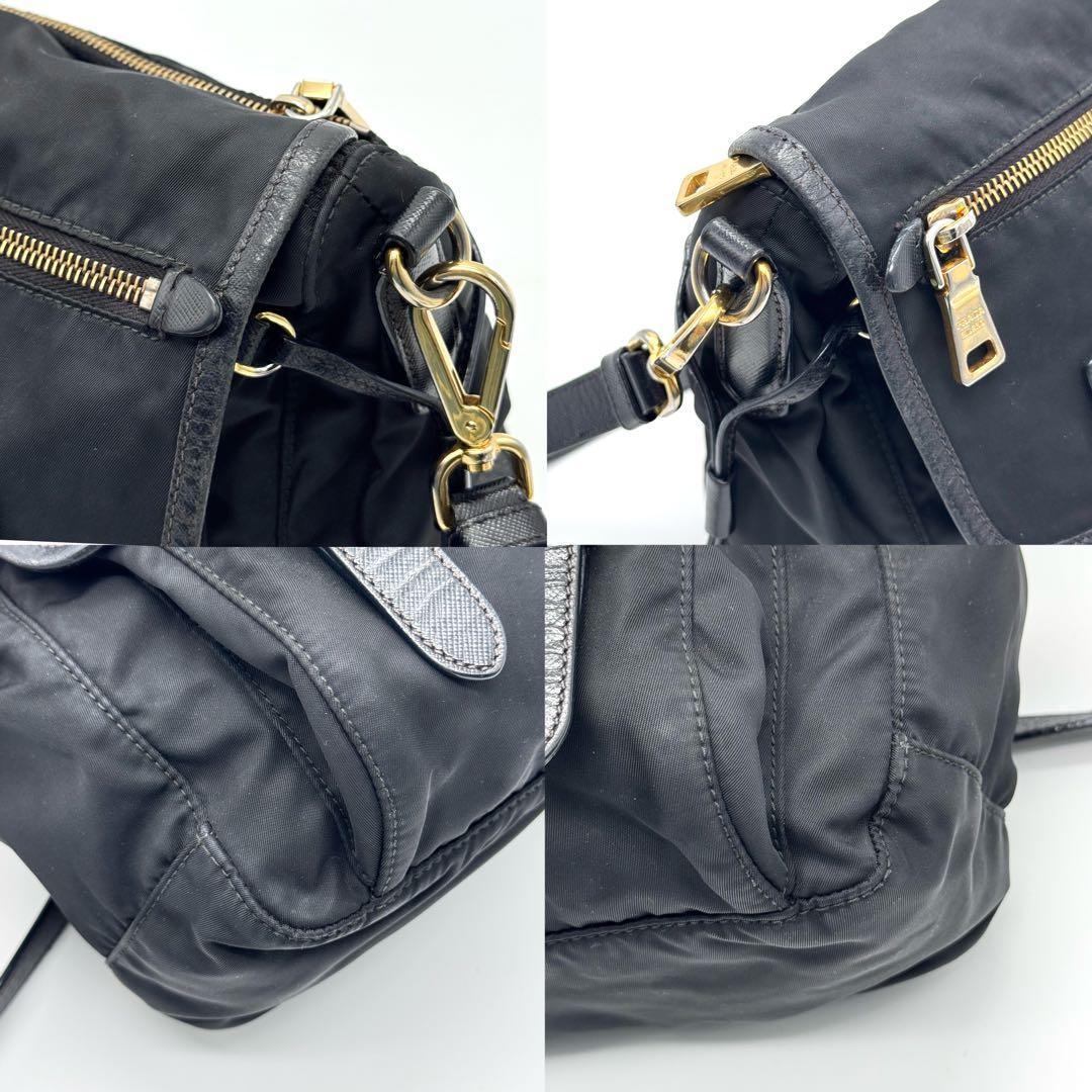 PRADA Shoulder Bag Purse Nylon Leather Black Authentic