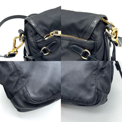 PRADA Shoulder Bag Purse Nylon Leather Black Authentic