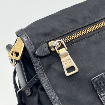 PRADA Shoulder Bag Purse Nylon Leather Black Authentic