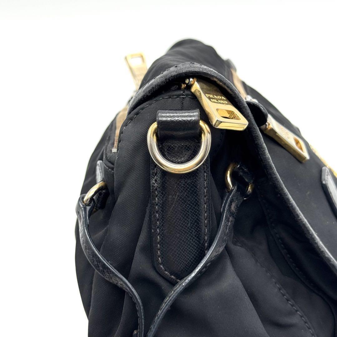 PRADA Shoulder Bag Purse Nylon Leather Black Authentic