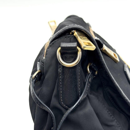 PRADA Shoulder Bag Purse Nylon Leather Black Authentic