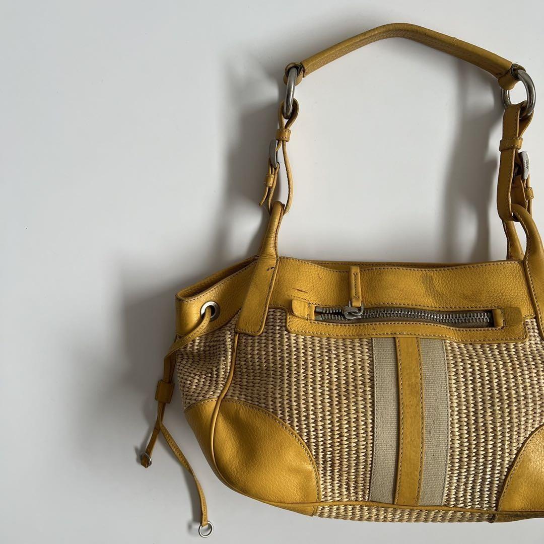 PRADA Shoulder Bag Purse VITELLO DIANO WOVEN Yellow Authentic