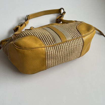 PRADA Shoulder Bag Purse VITELLO DIANO WOVEN Yellow Authentic