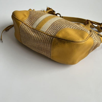 PRADA Shoulder Bag Purse VITELLO DIANO WOVEN Yellow Authentic